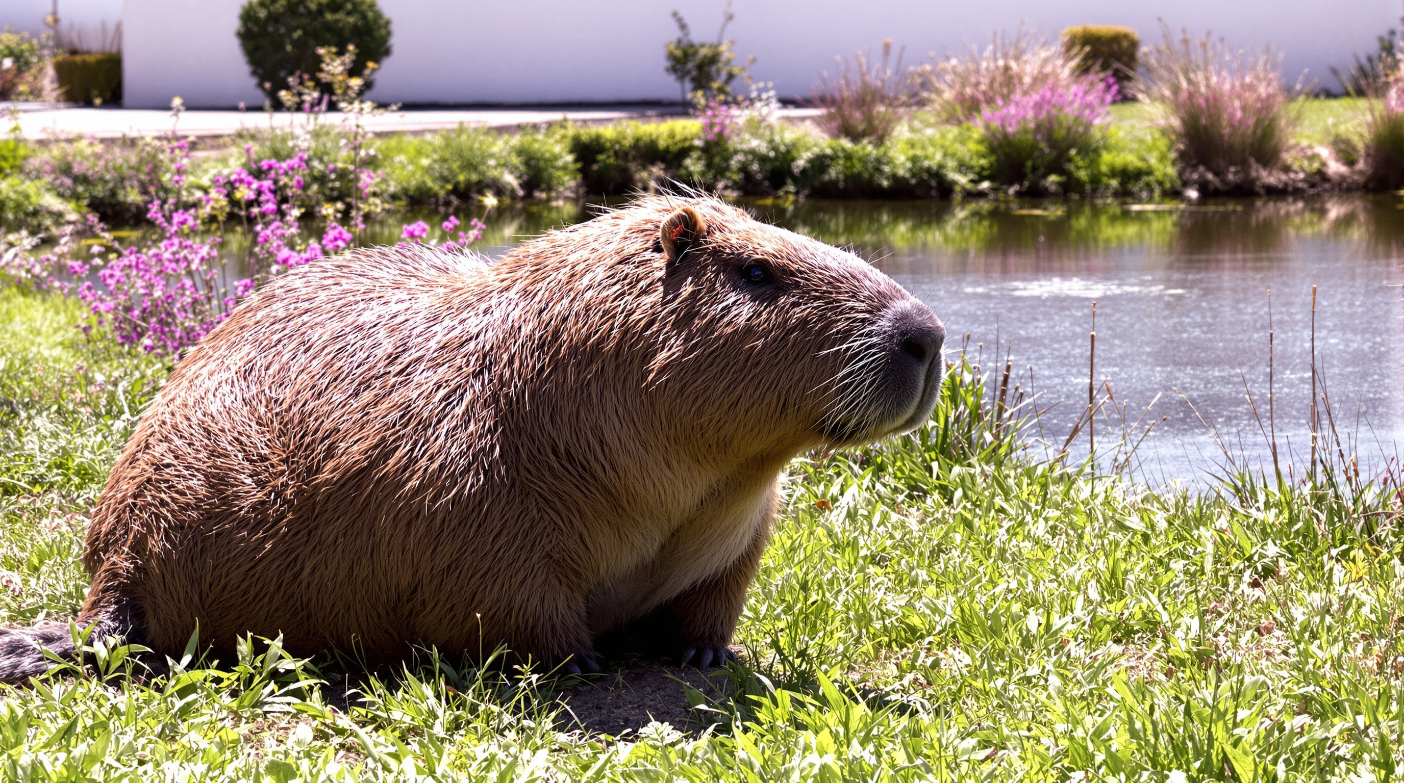 Carpincho macho en humedal de Buenos Aires